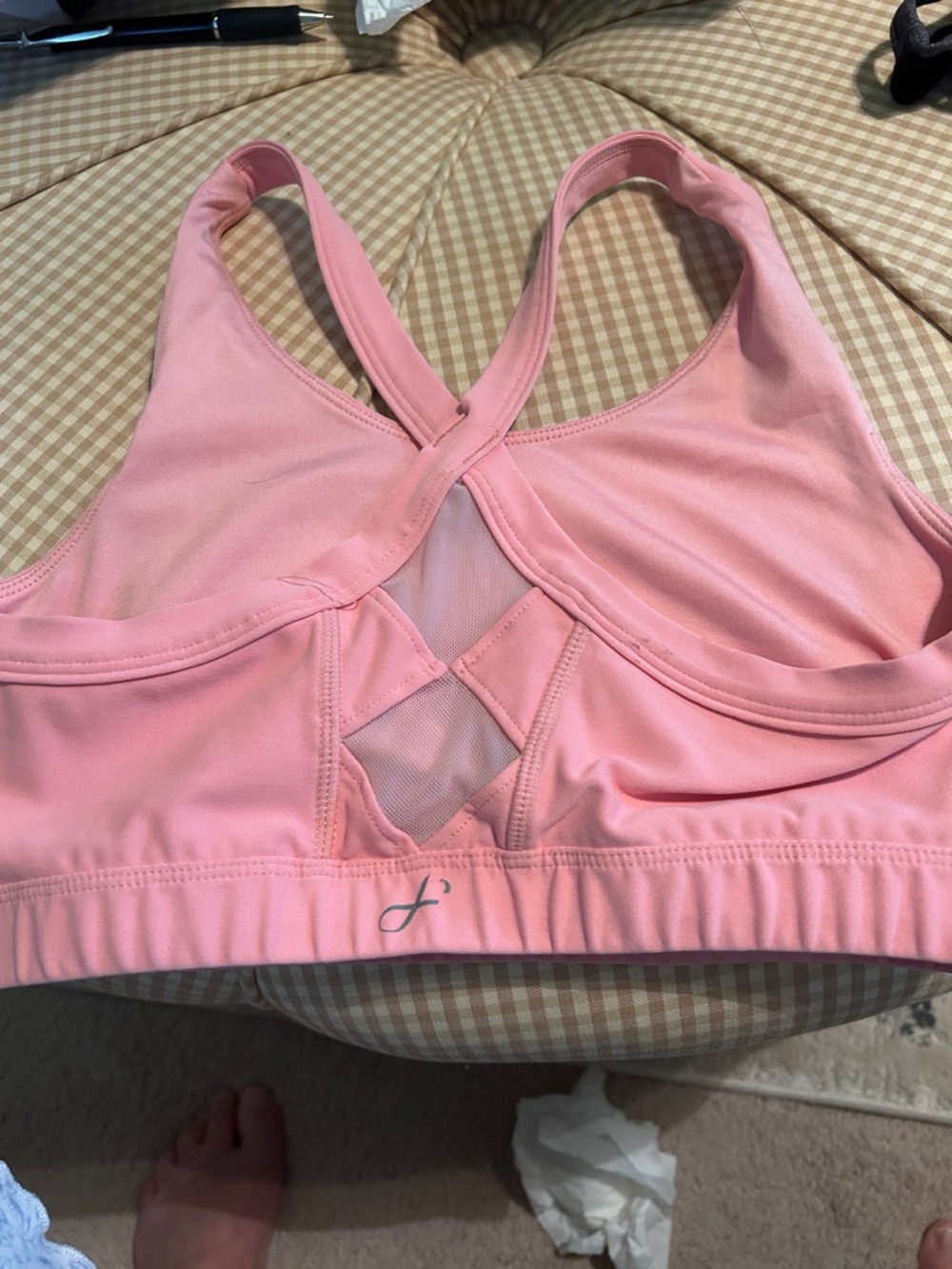 Girls' Light Pink Crisscross Back Sports Bra with Mesh Panel